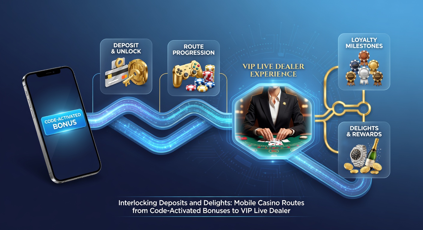 VIP-Live-Dealer-Tisch auf einem Tablet, mit Code-Bonus-Overlay und Einzahlungs-Icons, die den Aufstieg zu Premium-Leveln darstellen