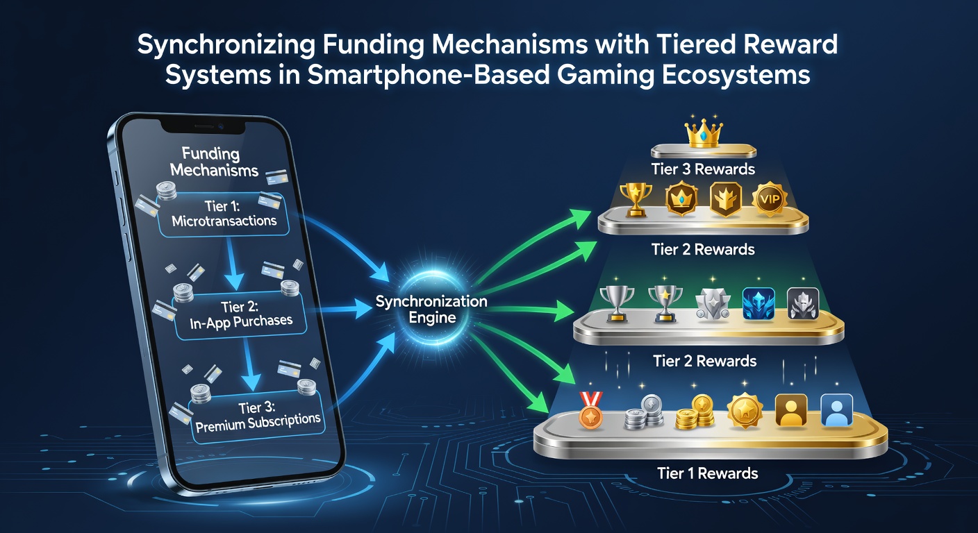 Darstellung der Integration von Zahlungssystemen und Belohnungsstufen in mobilen Spiele-Apps auf Smartphones